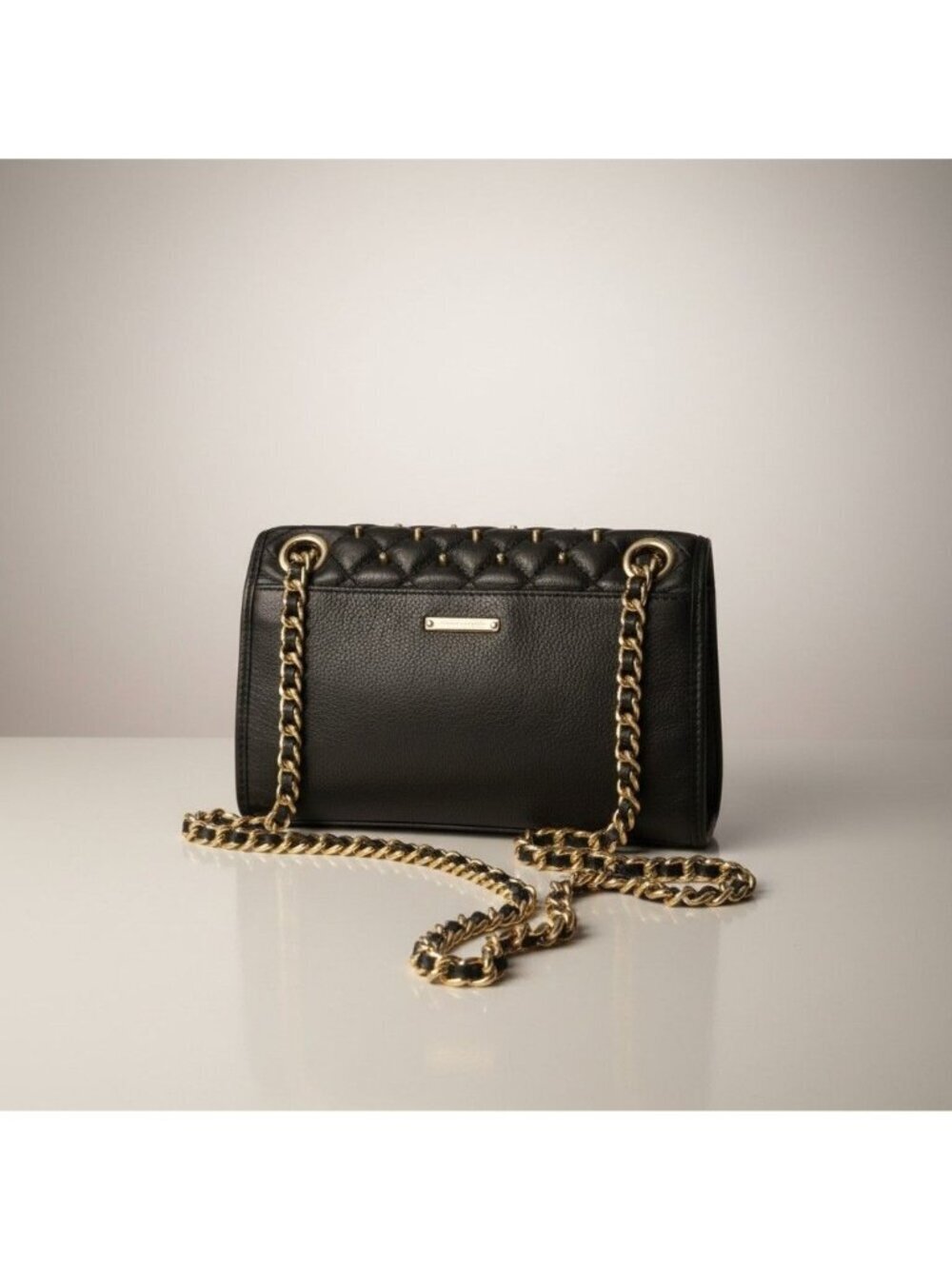 Rebecca Minkoff Quilted Black Leather Crossbody Bag With Gold Chain Strap & Blue - Picture 4 of 16